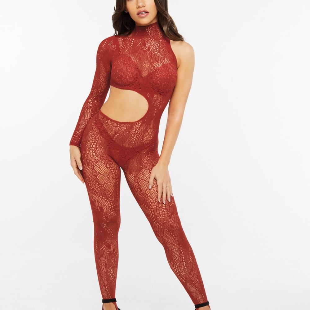Savage x Fenty red crotchless catsuit